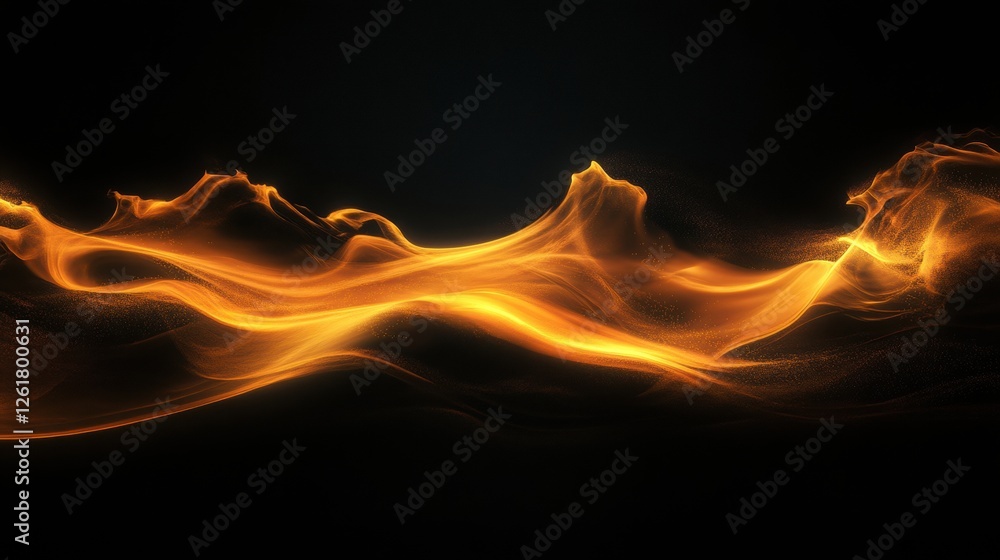 Poster golden glowing abstract energy wave motion flowing pattern with particle streams on dark background