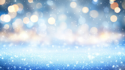 Obraz premium A magical festive background of a starry sky with blue light bokeh, ideal for New Year and Christmas celebrations. The twinkling stars shine against the dark sky, with a soft blue glow adding warmth