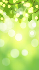 Obraz premium Green leaves and bokeh lights create serene, natural background