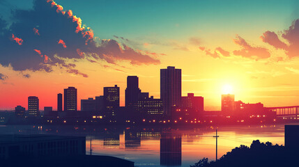 Fototapeta premium vintage retro illustration metropolitan city landscape district background