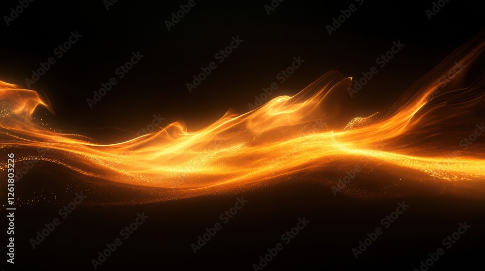 Poster luminous golden wave energy particle flow on dark background abstract dynamic art elegant design eff