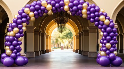 joy purple and gold balloons