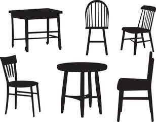 Furniture's set black and white chair and tables