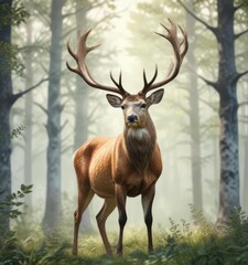 Fototapeta premium Delicate watercolor background featuring a woodland deer stag, style, background, deer stag, distressed, woodland