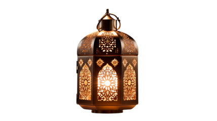 Intricate Metal Lantern Illuminating the Night Ramadan Decor