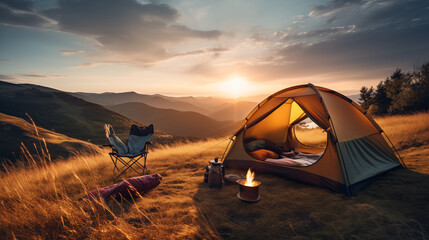 Scenic Sunset Camping Adventure in Mountain Valley