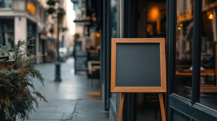 Empty chalkboard menu board cafe street