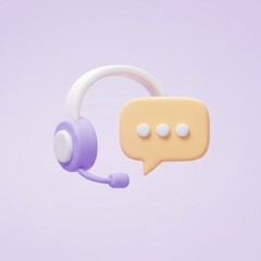 3d Headset with Speech Bubble Represents Customer Service and Communication