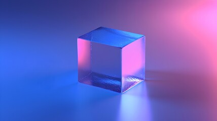 3d rendering of a blue cube in neon light on a blue background