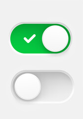 Interface toggle buttons set. On Off switch. 3d vector element idolated on white background