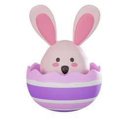 3D render, Cute Rabbit in Egg for Easter and Celebrations, Icon Illustration