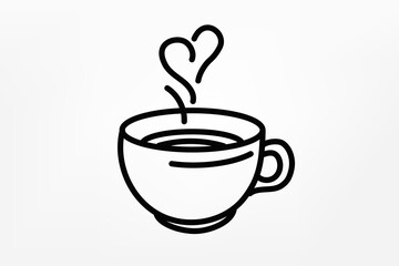 Coffee cup with heart Vector doodle illustration