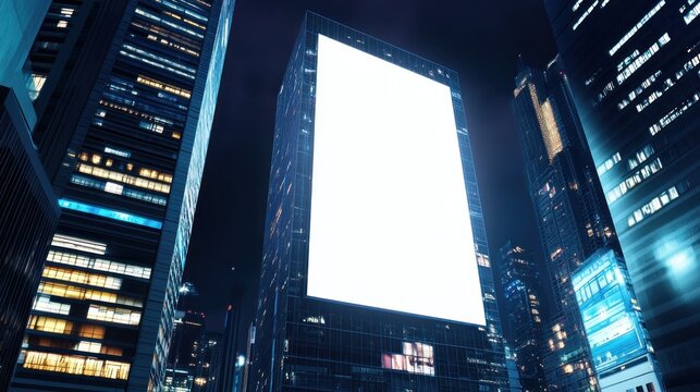 Fototapeta Blank billboard on building at night in city. Possible use stock photo