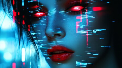 Cybernetic allure, A fusion of beauty and futuristic digital streams