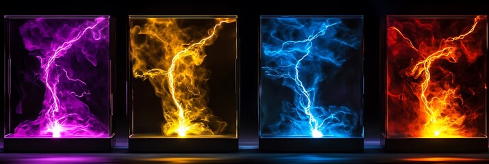 Colorful plasma arcs generated in a high-voltage vacuum chamber