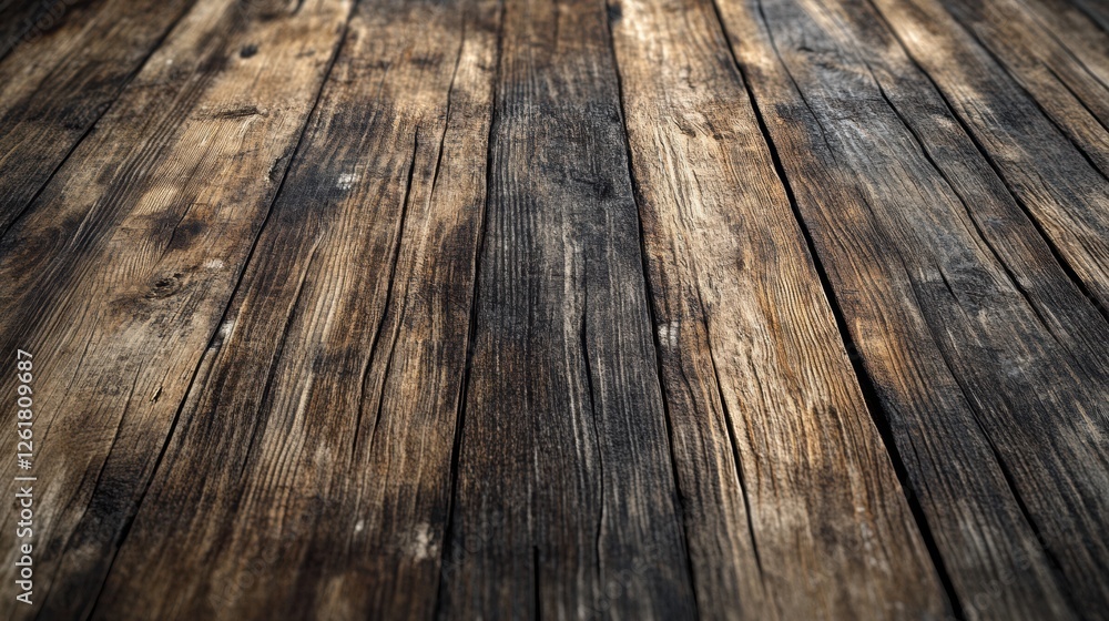 Aufkleber rustic aged wood surface texture pattern distressed timber floor planks with depth of field and ligh
