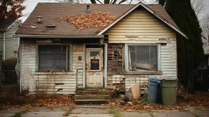 decay abandoned house boarded up
