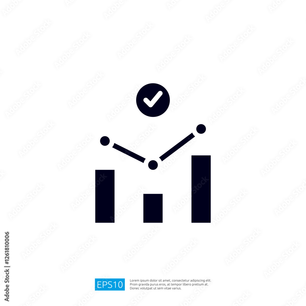 Poster a stylized graph with bars and a line, symbolizing data analysis and performance metrics, complement