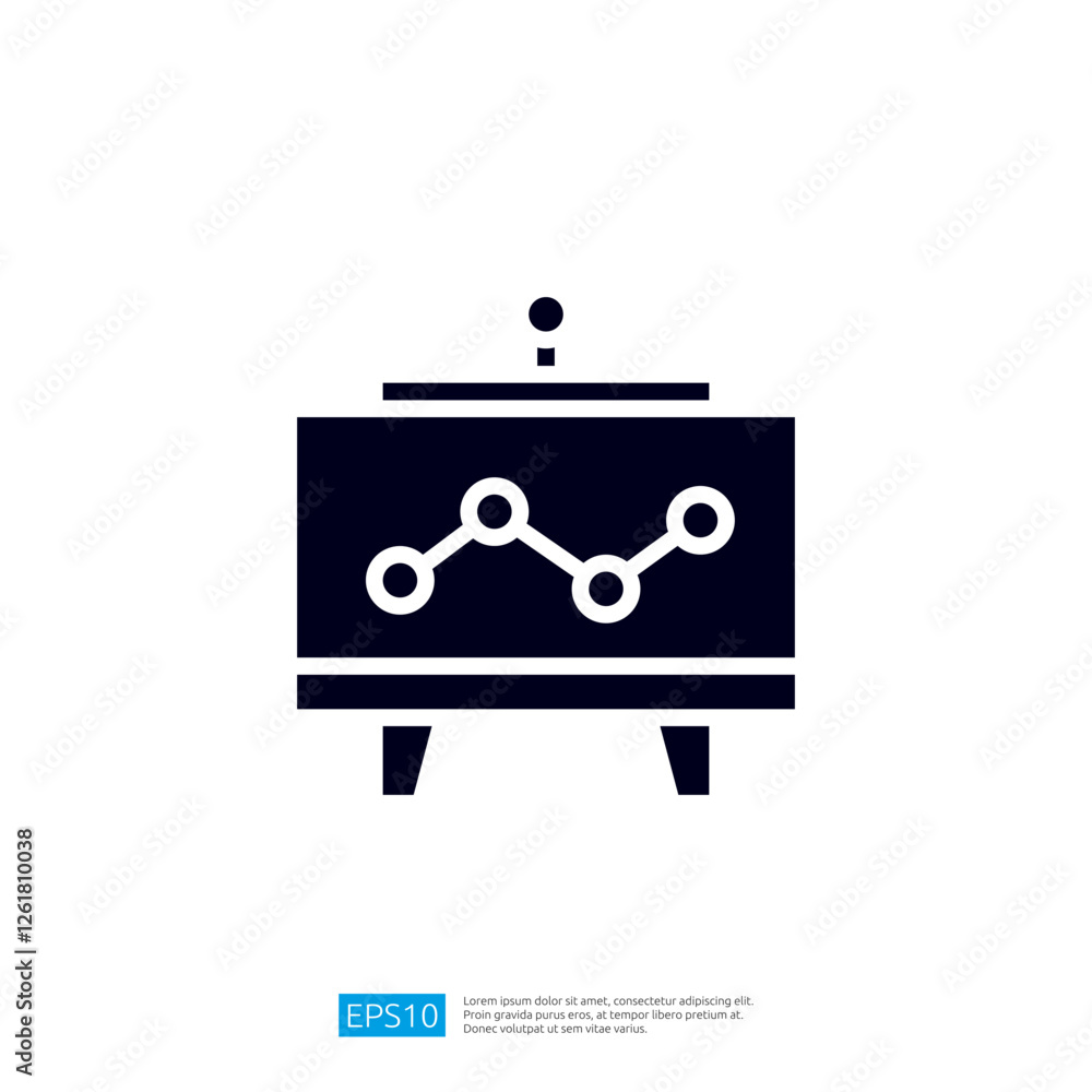 Poster a simple illustration icon of a chart displayed on a stand, representing data analysis or presentati