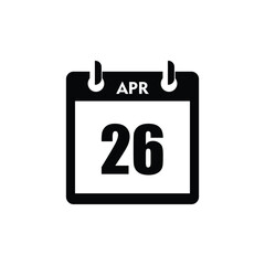 calender icon, 26 april icon with white background