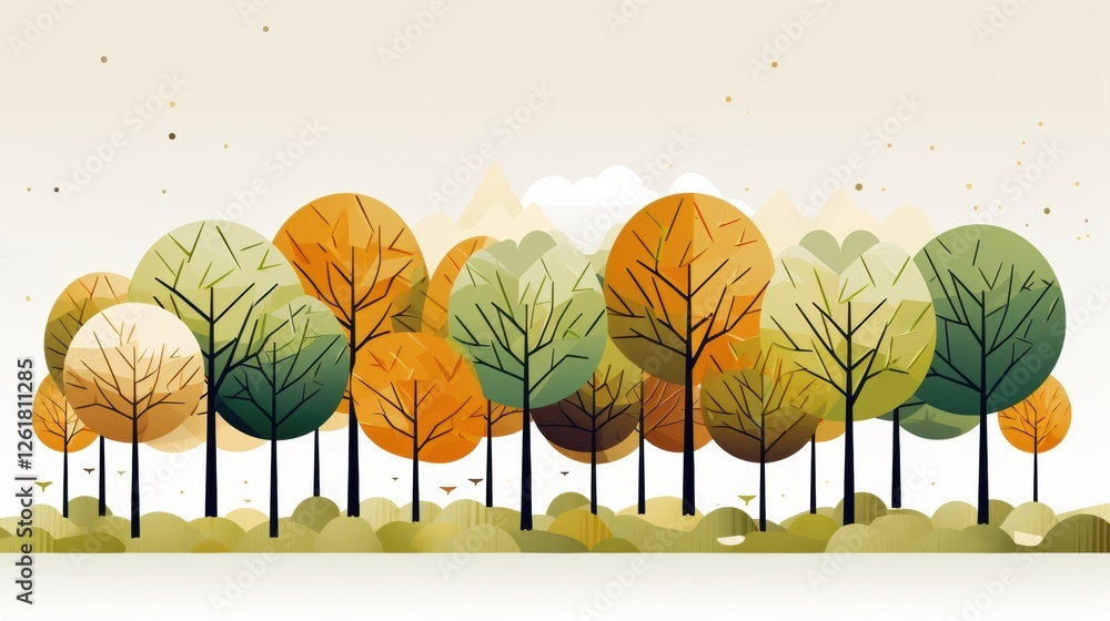 Poster serene forest of autumn colored trees with minimalist design and subtle background texture