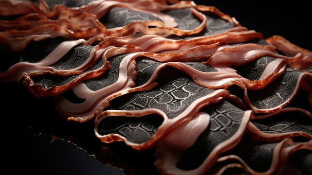 filigree bacon on a black background