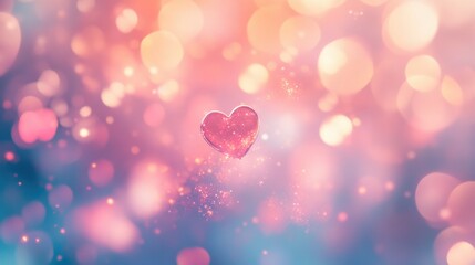 Glowing Red Heart with Pink and Gold Glitter Bokeh Background