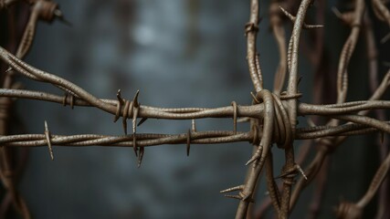 Detail of rusty wire with sharp barbs and intricate metal texture, metal remnants, rusty wire, white background