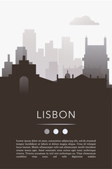 Naklejka premium Lisbon city template for website, presentation, front page, invitation, publication sheet with skyline, landmarks. Vector Portugal image layout, simple and grayscale