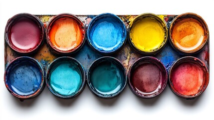 Isolated a white background A set of watercolor paints in a palette vibrant and ready for artistic expression