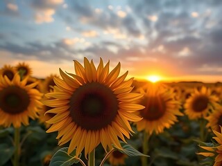 Obraz premium sunflower field at sunset