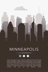 Naklejka premium Minneapolis city template for website, presentation, front page, invitation, publication sheet with skyline, landmarks. Vector Minnesota state, USA image layout, simple and grayscale