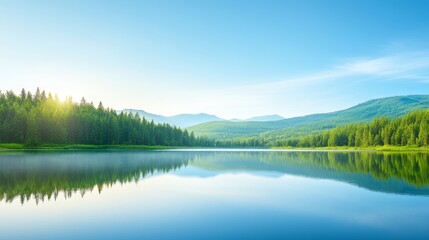 Fototapeta premium Serene lake and majestic mountain, a breathtaking landscape of nature's beauty