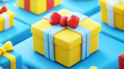 Obraz premium Colorful Gift Boxes with Bows on Blue Background