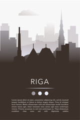 Fototapeta premium Riga city template for website, presentation, front page, invitation, publication sheet with skyline, landmarks. Vector Latvia image layout, simple and grayscale