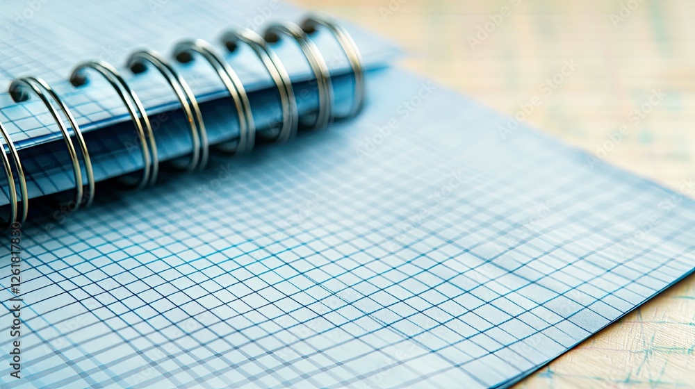 Poster close-up of a spiral notebook with a blue grid pattern - perfect for students and artists