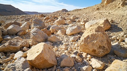 Desert Landscape With Numerous Large Boulders And Rocks