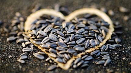 Obraz premium A pile of sunflower seeds arranged in the shape of a heart.