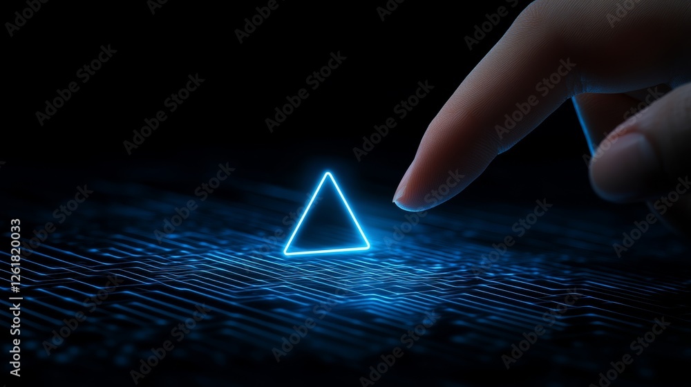 Poster finger activating microchip, human interaction with advanced circuit technology in the digital age
