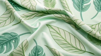 A soft fabric featuring a mint green background adorned with intricate leaf patterns, creating a fresh and natural aesthetic.