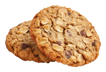 Oatmeal cookies with chocolate chips on transparent background, delicious homemade dessert and snack concept