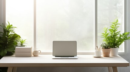 Fototapeta premium bright blank desktop on desk