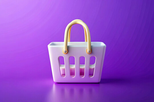 White shopping basket purple background e-commerce design