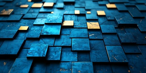 Blue gold cube texture background