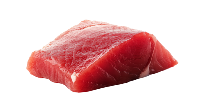 High-resolution, ultra-quality image of fresh ahi tuna steak, neatly cut and arranged on transparent png background. Ai generated