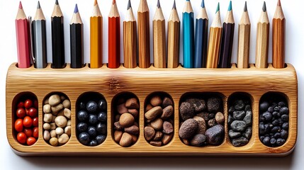 Isolated a white background A teachers desk organizer with pens pencils and a ruler neatly arranged for the school day