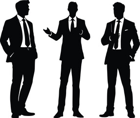 Obraz premium Professional businessman silhouette in formal attire, sleek vector design with confident posture, leadership and marketing visuals 
