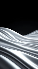 Sleek silver waves create smooth, flowing texture against dark background