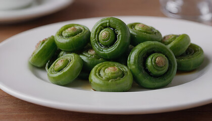 cooked fiddlehead ferns on a plate