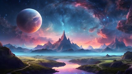 Beautiful Fantasy landscape with starscape